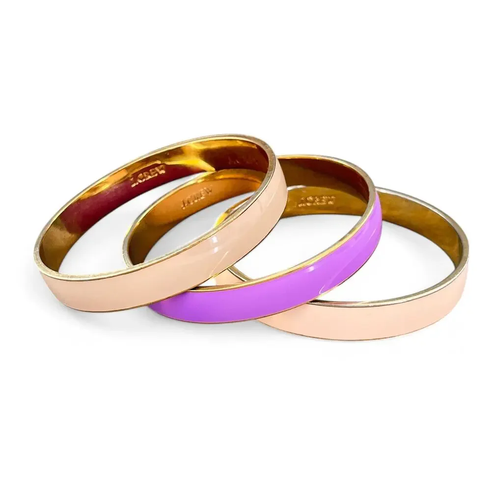 J Crew Enamel Bangle Bracelet Lot Pastel Set of 3 Pink Beige Lavender